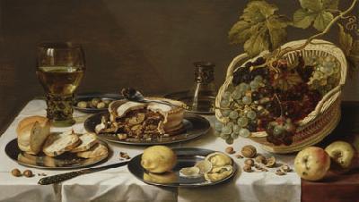Pieter Claesz Tabletop Still Life with Mince Pie and Basket of Grapes France oil painting art